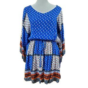 American Eagle Blue White Patchwork Mini Dress Women’s Sz M Cottagecore Boho